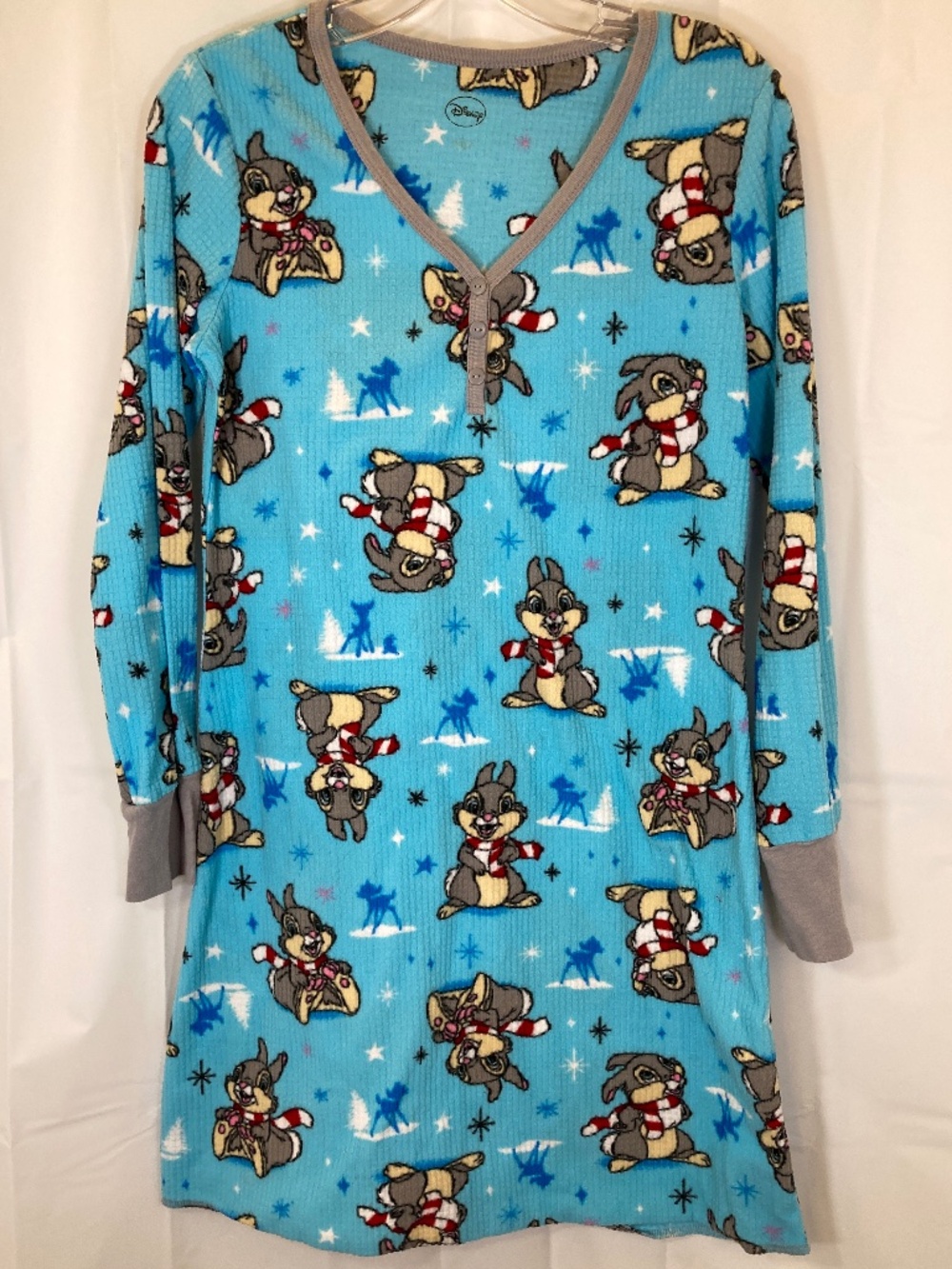 Disney Christmas Thumper Pajama Gown Sz L Juniors Long Sleeve All Over Print